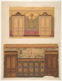 Two Designs for the decoration of walls pierced by pairs of double doors by Jules Edmond Charles Lachaise and Eugène Pierre Gourdet