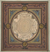 Design for the decoration of a ceiling with a trompe l'oeil painting of a coffered dome by Jules Lachaise and Eugène Pierre Gourdet