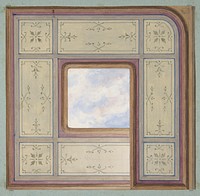 Design for the decoration of a ceiling with a central panel of painted clouds by Jules Edmond Charles Lachaise and Eugène Pierre Gourdet