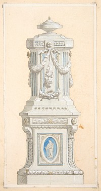 Design for an ornamented stone pedastal surmounted by an urn by Jules Lachaise and Eugène Pierre Gourdet