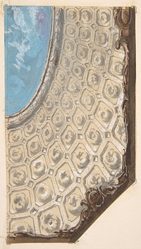 Design for a coffered ceiling with a central oval painted in clouds by Jules Edmond Charles Lachaise and Eugène Pierre Gourdet