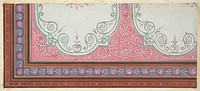 Partial design for the decoration of a ceiling with scrollwork and a border of ribbons and berries by Jules Edmond Charles Lachaise and Eugène Pierre Gourdet