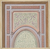 Partial design for the decoration of a ceiling with an oval panel at center by Jules Edmond Charles Lachaise and Eugène Pierre Gourdet