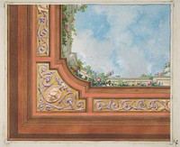 Partial design for ceiling decoration with clouds and roses by Jules-Edmond-Charles Lachaise and Eugène-Pierre Gourdet