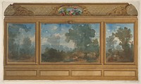 Elevation of a paneled interior decorated with painted landscapes and coves with cartouches and flowers by Jules-Edmond-Charles Lachaise and Eugène-Pierre Gourdet