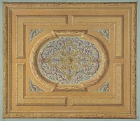 Design for a ceiling decorated with bands of oak leaves and a central panel of scrolls and rinceaux by Jules-Edmond-Charles Lachaise and Eugène-Pierre Gourdet