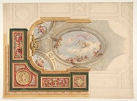 Design for a ceiling in Baroque style with a central panel in trompe l'oeil by Jules-Edmond-Charles Lachaise and Eugène-Pierre Gourdet