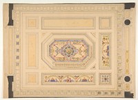 Design for a paneled ceiling painted with putti, birds, and floral motifs by Jules Edmond Charles Lachaise and Eugène Pierre Gourdet