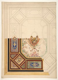 Design for a paneled ceiling to be painted in grotesque motifs by Jules-Edmond-Charles Lachaise and Eugène-Pierre Gourdet