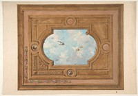 Design for a ceiling with a trompe l'oeil sky filled with birds by Jules-Edmond-Charles Lachaise and Eugène-Pierre Gourdet