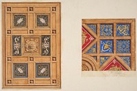 Two designs for paneled ceiling with painted decoration by Jules Edmond Charles Lachaise and Eugène Pierre Gourdet