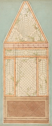 Design for the treatment of a wall with a pattern of lattices, vines, and bamboo