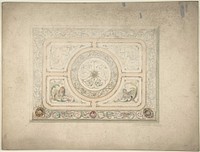 Design for a Ceiling with Lion and Lioness, Anonymous, British, 19th century