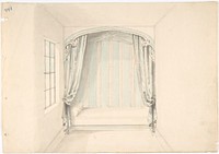 Design for a Canopied Bed with Pale Blue and White Hangings, Anonymous, British, 19th century