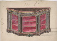 Design for a Glass Fronted Cabinet with Red Interior, Anonymous, British, 19th century