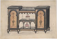 Design for a Cabinet with Two Central Shelves and Arched Doors