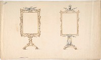 Designs for Two Mirror Frames Supported on Footed Pedestals with Armorial Ornament, Anonymous, British, 19th century
