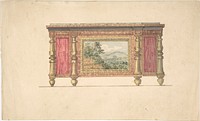 Design for Sideboard with Inset Landscape, Anonymous, British, 19th century