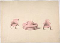 Design for a Round Pink Sofa and an Armchair and a One-armed Chair, Anonymous, British, 19th century