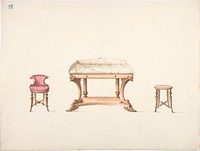 Design for a Marble Topped Table and a Low-backed Chair and a Stool, Anonymous, British, 19th century