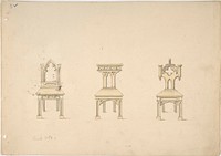 Design for Three Gothic Style Wooden Chairs, Anonymous, British, 19th century