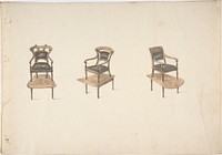 Design for Three Small Elevated Armchairs, Anonymous, British, 19th century