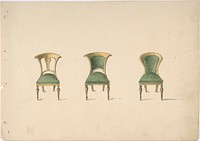 Design for Three Chairs with Green Upholstery, Anonymous, British, 19th century