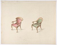 Design for Two Armchairs with Red and Green Upholstery, Anonymous, British, 19th century