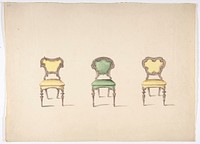 Design for Three Chairs Upholstered in Green and Yellow, Anonymous, British, 19th century