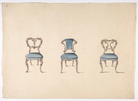 Design for Three Chairs Upholstered in Blue, Anonymous, British, 19th century