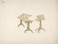 Design for Two Bookstands on Casters, Anonymous, British, 19th century