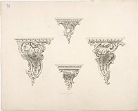 Design for Four Brackets with Foliate and Rocaille Ornament