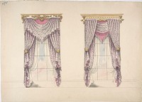 Design for Curtains with Purple, White and Mink Fabric, Purple Fringes and Gold and White Pediments, Anonymous, British, 19th century