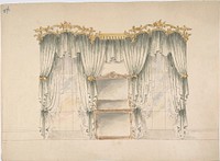 Design for White Curtains with Gold Pendiment and Tie-backs, Anonymous, British, 19th century