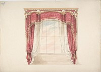 Design for Red Curtains with Gold Fringes and Gold and White Pediment