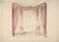 Design for Pink Curtains and White Inner Curtains, with a Gold, White and Pink Pediment, Anonymous, British, 19th century