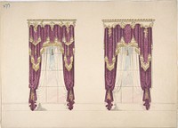 Design for Purple Curtains with Gold Fringes and a Gold and White Pediment