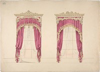 Design for Red Curtains with Gold Fringes and a Gold and White Pediment