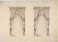 Design for Pink, Green and White Curtains with Pink and Gold Fringes and a Gold and White Pediment, Anonymous, British, 19th century