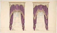 Design for Purple Curtains with Gold Fringes and a Gold and White Pediment, Anonymous, British, 19th century