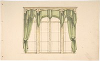 Design for Green Curtains with Green Fringes and a Gold Pediment, Anonymous, British, 19th century