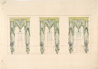 Design for Green and White Curtains with Green Fringes and a Green and Gold Pediment, Anonymous, British, 19th century