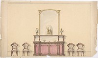 Design for a Mirrored Cabinet and Four Chairs, Anonymous, British, 19th century