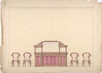 Design for a Mirrored Cabinet and Four Chairs, Anonymous, British, 19th century