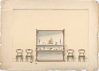 Design for a Mirrored, Marble-topped Sideboard and Four Chairs, Anonymous, British, 19th century