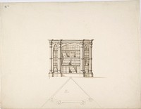 Design for a Gothic Style Corner Book Cabinet: Elevation and Plan, Anonymous, British, 19th century