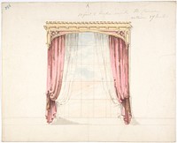 Design for Red Curtains with a Gothic Style Gold Pediment, Anonymous, British, 19th century