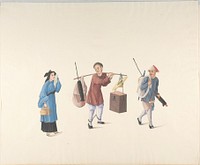 Chinese Woman, Man with Legs Chained and Another Carrying Parasol and Bundle
