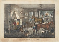 "Trotting Cracks" at the Forge, publisher Currier & Ives