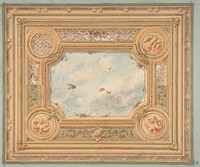 Design for a ceiling with four medallions and sky motif in center by Jules-Edmond-Charles Lachaise and Eugène-Pierre Gourdet